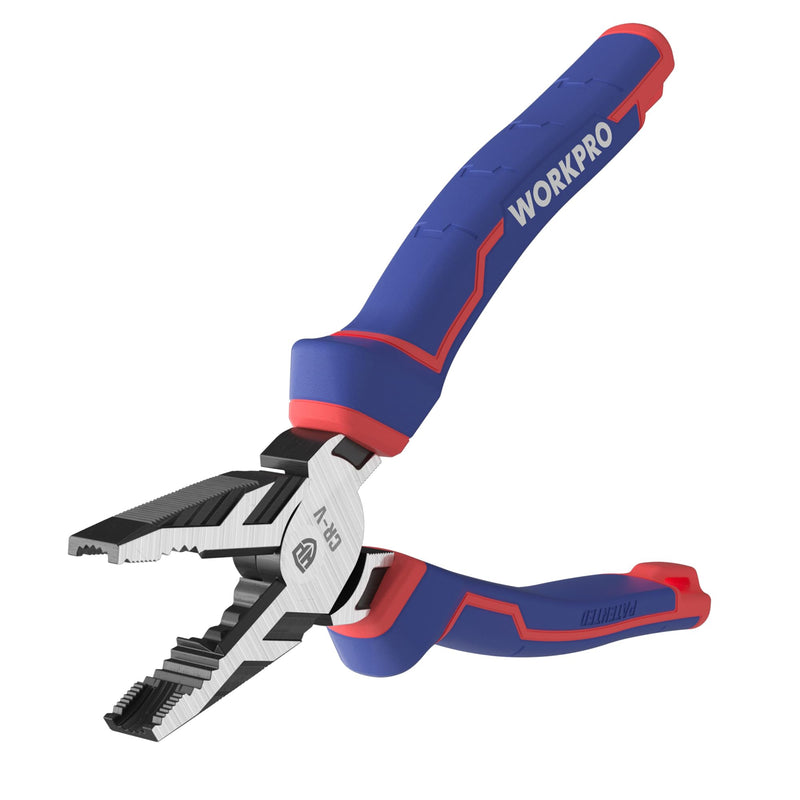 [Australia - AusPower] - WORKPRO 8" Linesman PRO Screw Extractor Pliers(Combination Pliers) with Unique Non-slip Jaws, Stripped Screw Remover Tool, Lineman Pliers for Quickly Removal of Damaged or Rusted Fasteners 