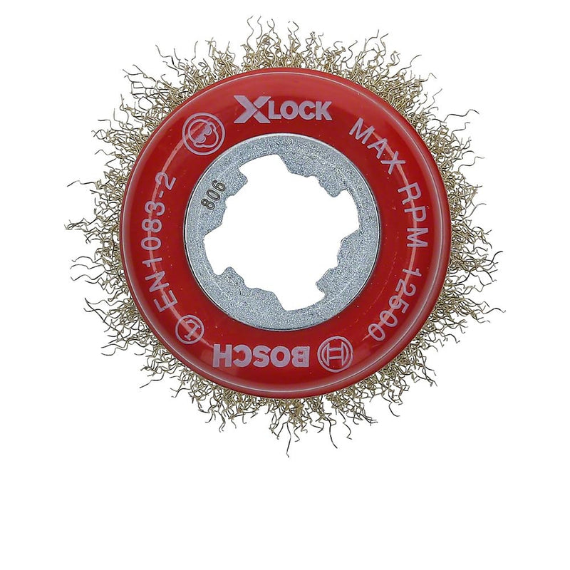 [Australia - AusPower] - Bosch 1x PRO Brass-Coated Steel Lognlife Cup Brush, Crimped Wire for Small Angle Grinder and X-Lock (for Non-ferrous metals, Steel, Ø 75 mm, Professional Accessory Small Angle Grinder) wavy für Ø115 mm 