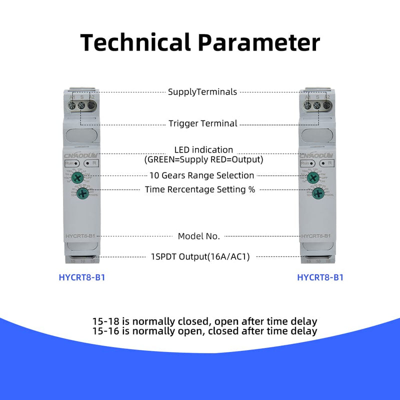 [Australia - AusPower] - Time Delay Relay, CNAODUN Delay Off HYCRT8-B1 0.1s-10days Delay AC/DC 24-240V Power Off Delay Relay DIN Rail Mount Type HYCRT8-B1,Single Function 