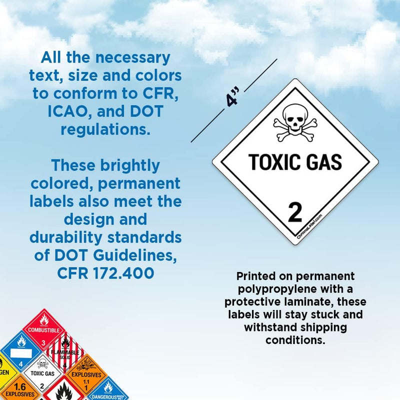 ChromaLabel 4 by 4 Permanent Durable Square D.O.T. Hazard Labels, Hazard Class 2 Toxic Gas Label, 100/Roll 4" x 4"