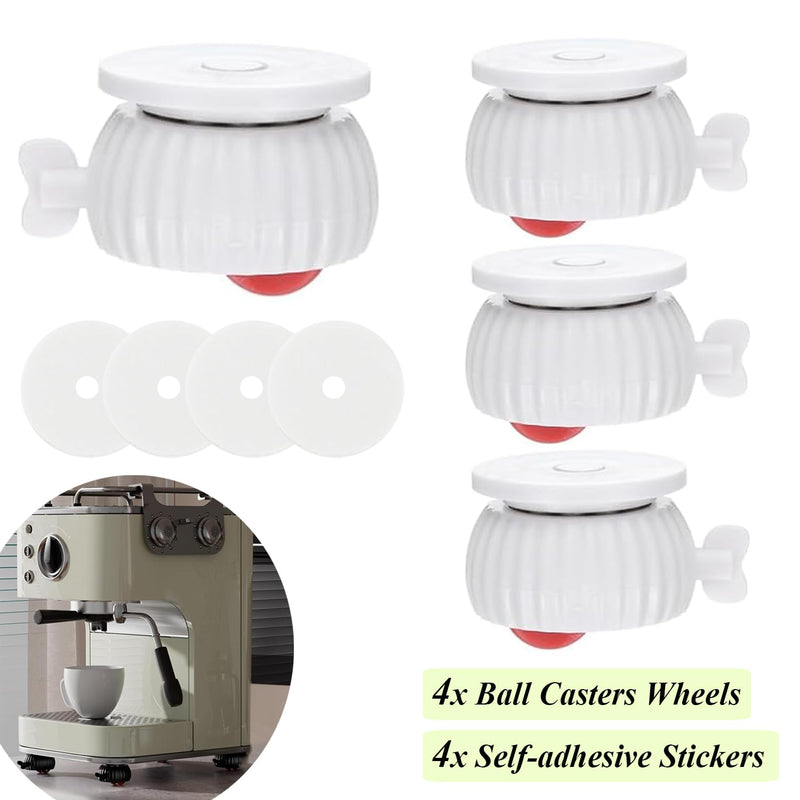 [Australia - AusPower] - 4pcs Self Adhesive Castor Wheels, 360° Universal Swivel Kitchen Appliance Casters, Mini Roller Ball Sticky Pulley Slider with Locking Brake for DIY Small Furniture Trash Can Storage Box Tin Red wheel with brakes 4x White 