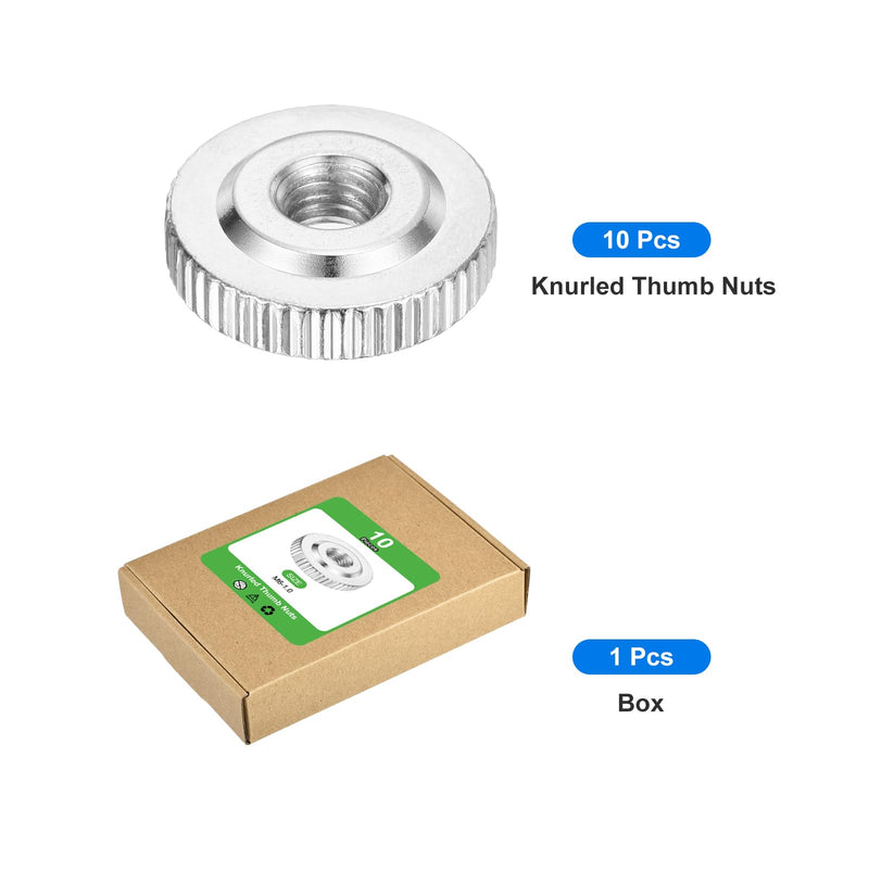 [Australia - AusPower] - uxcell 10Pcs M6 Knurled Thumb Nuts, Carbon Steel Round Knurled Flat Head Through Hole Handle Nut, Lock Adjusting Nuts, Thin Type, Nickel Plated, Silver 10 