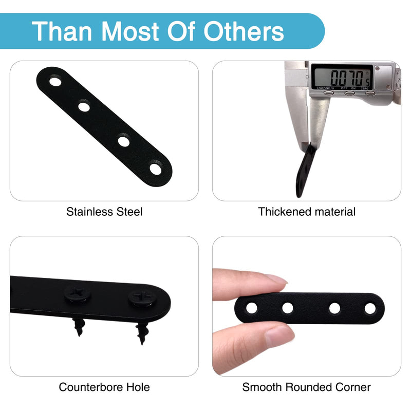 [Australia - AusPower] - 14PCS Black Straight Flat Brace,Stainless Steel Sturdy Braces,Flat Metal Brace for Wood Furniture Chair Drawer Cabinet with 56PCS Screws (2.99 x 0.63 inch) Straight Brace_76 x 16 mm/2.99 x 0.63 inch 