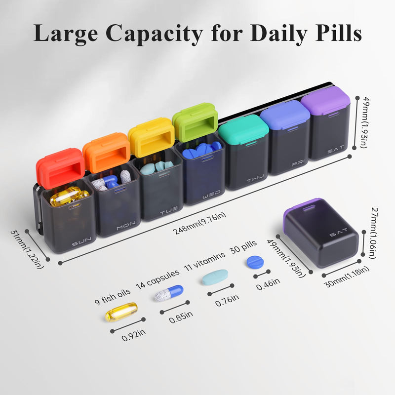 [Australia - AusPower] - Weekly Pill Organizer Magnetic, Removable Pill Box 7 Day 1 Time a Day, Large Pill Case Travel, Week Once Daily Medication Dispenser, Medicine Container Holder for Supplement Vitamin, Black 
