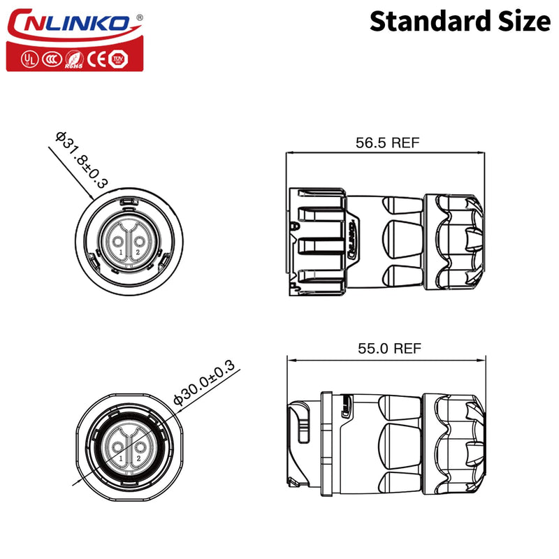 [Australia - AusPower] - CNLINKO YM-20 2 PIN Industrial Waterproof Connector,IP68 Circular Connector,PBT Plastic Shell Quick Plug Aviation Connector M20 Male Plug and Female Plug 2-Pin 