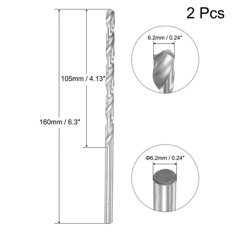 [Australia - AusPower] - sourcing map 2 x HSS twist drills (high-speed steel) extra long twist drill bits 6.2 mm drill diameter 160 mm length 6.2x160mm 