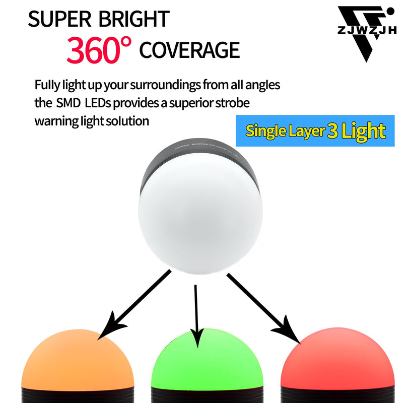 [Australia - AusPower] - 24V LED Industrial Warning Lights, 3 Colors 1 Layer, Column Signal Tower Indicator Lamp Beacon, Continuous Light Waterproof Signal Light 24V, with Buzzer 