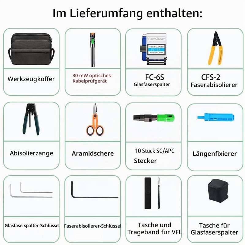 FTTH Clip Tool Kit FC-6S Fault Finder 30mW 30km SC/APC Quick Connector and Fiber Optic Cold Connection Kit