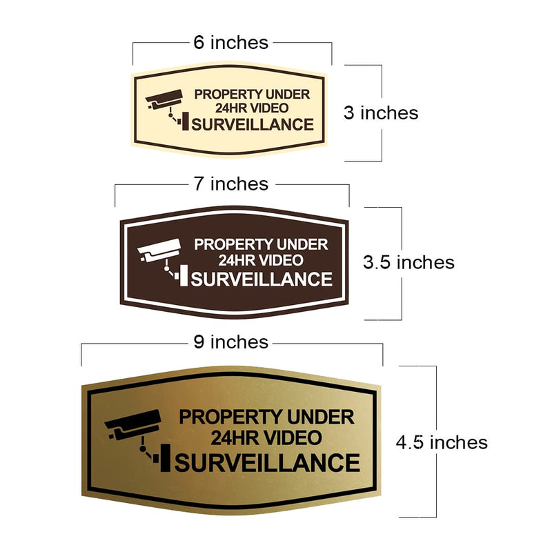 Fancy Property Under 24Hr Video Surveillance (Camera) Sign (Brushed Gold) - Small (10 Pack) 3 x 6" - Small 10 Pack Brushed Gold