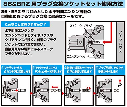 TONE PG86S 3/8-inch drive 14mm plug socket set, 4-piece set for Toyota 86 and Subaru BRZ