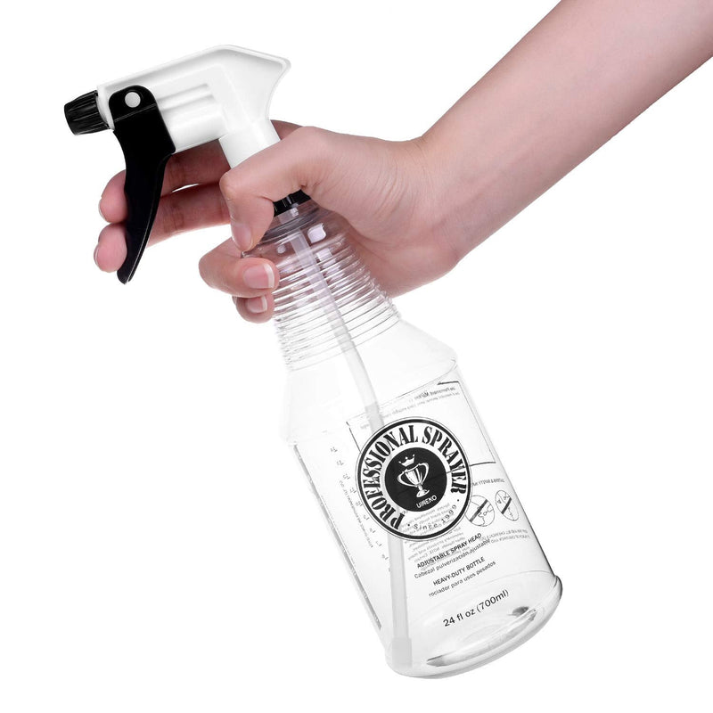 [Australia - AusPower] - Plastic Spray Bottle (24oz 3 Pack) for Cleaning Solutions, Car Detailing Care, Planting, Pet, Clear Finish, Heavy Duty Empty Spraying Bottles Mist Water Sprayer with Measurements & Adjustable Nozzle 3-Pack 