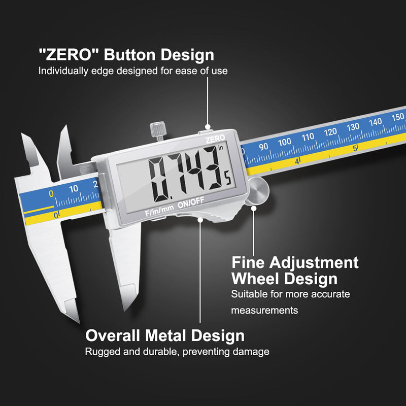 [Australia - AusPower] - Preciva Digital Caliper, Stainless Steel Vernier Caliper Digital, Micrometer Calipers with Large LCD Screen, Auto-Off Feature, Inch Millimet Conversion, 6 Inch Caliper Tools for DIY/Household cr2032 
