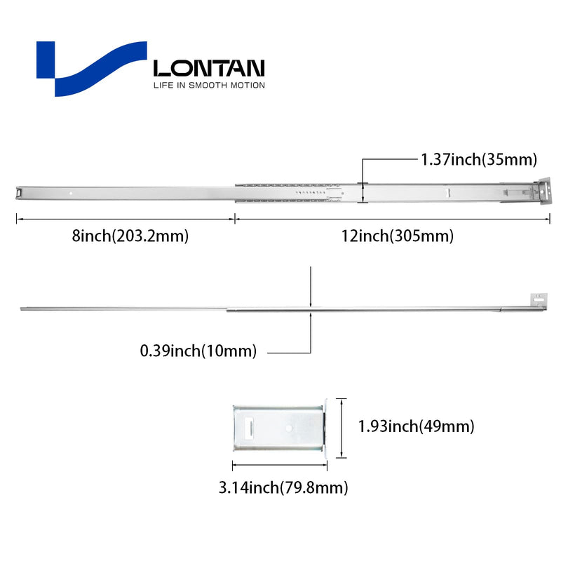 [Australia - AusPower] - LONTAN 1 Pcs Bottom Mount Centered Drawer Slides for Cabinet & Dresser Drawers 12 Inch Heavy Duty Center Mount Drawer Slides 8" Extension Glide Track 