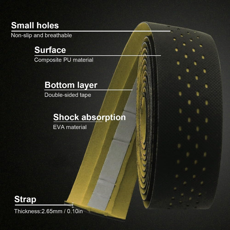 Anti-Slip Bike Handlebar Tape – EVA Shock-Absorbing PU Grip Tape with End Plugs, Breathable Design for Road Bikes(Black&Yellow) Black&Yellow