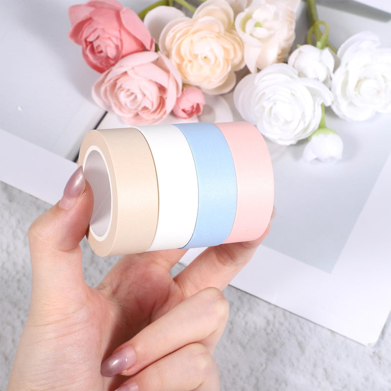 4 Rolls White Pink Washi Tape Blue Decorative Tape Solid Washi Tapes 0.6" x 32ft/Roll Self-Adhesive Decorative Tapes Beige Sticky Masking Tapee for Journals Scrapbooks Planner DIY Caft Gift