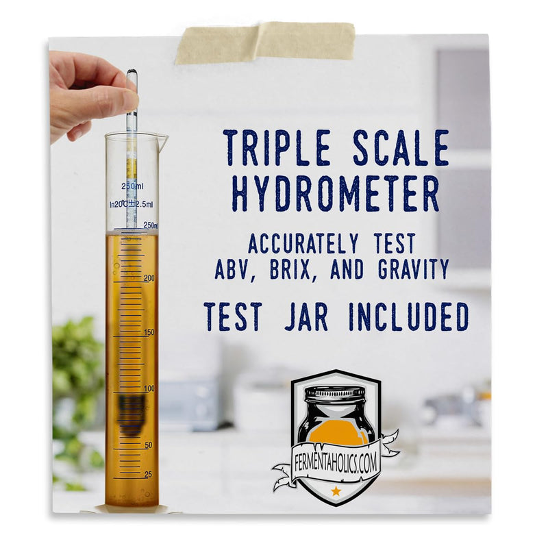 [Australia - AusPower] - Fermentaholics Triple Scale Hydrometer Test Kit | Hydrometer Test Jar Kit | Make Wine, Beer, Mead, Cider, and More | Measure ABV, Brix, and Specific Gravity (Hydrometer Test Kit - Plastic Test Jar) 
