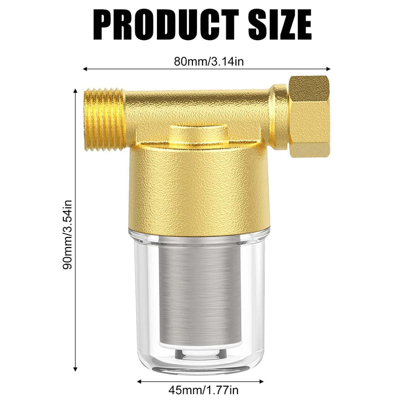 [Australia - AusPower] - Pipeline Water Filter, 1/2 Inch Water System Pre-Filter with 40μm 304 Stainless Steel Filter Element, Inline Mesh Strainer Water Pump Filter, Brass Water Pipe Filter for Bathrooms and Kitchens 