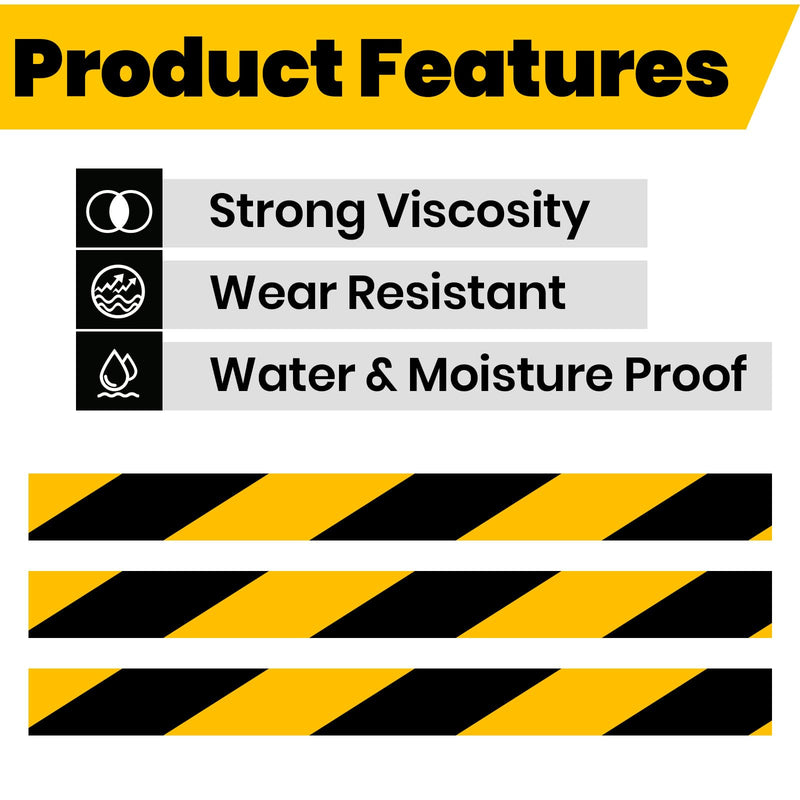 [Australia - AusPower] - ADHES Black and Yellow Safety Tape, 2 Inch X 108 Feet Warning & Hazard Tape Weather-Resistant Caution Tape Roll for Marking Walls, Floors, Pipes and Equipment 2in x 36yd 1 