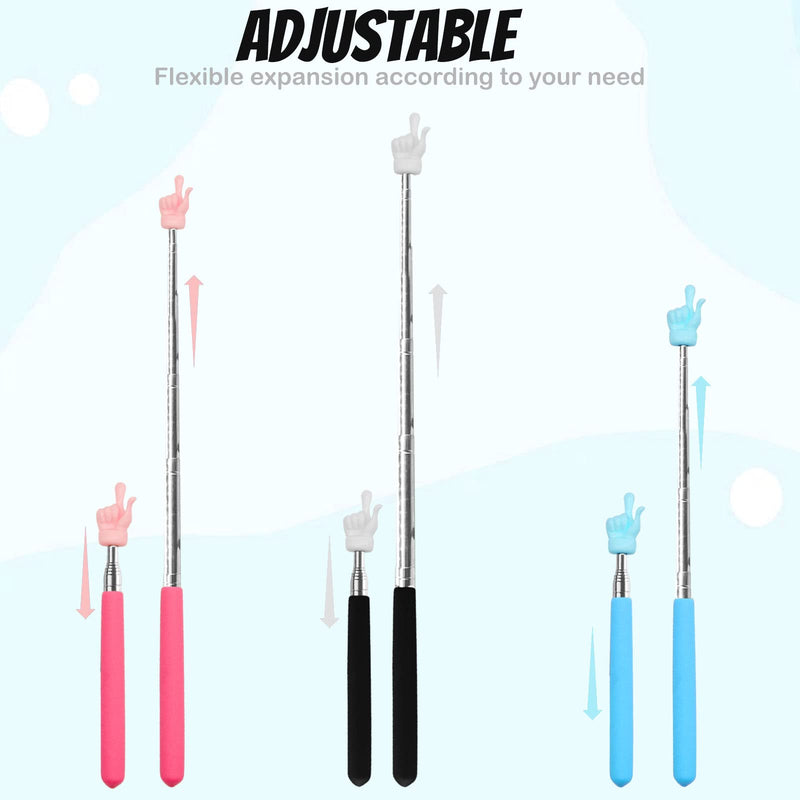 [Australia - AusPower] - 3 Pcs Telescopic Teachers Pointer, Extendable Hand Pointer Finger Pointer Stick, Mini Retractable Classroom Pointer for Elementary School Kindergarten Teacher, Classroom Supplies (Black Pink Blue) 3pcs 