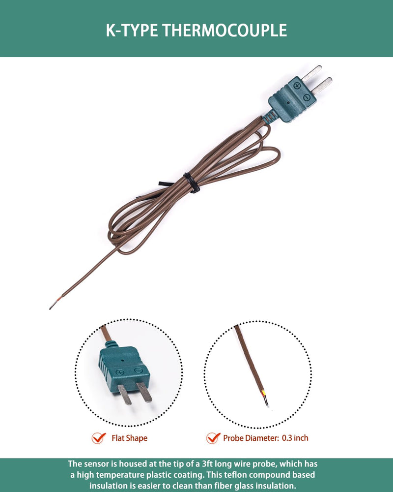 [Australia - AusPower] - K Type Thermocouple Probe, High Accuracy K Type Mini-Connector Thermocouple Temperature Probe Sensor, 1 Meter Long Measure Range -40°C~260°C (-40°F~500°F) 