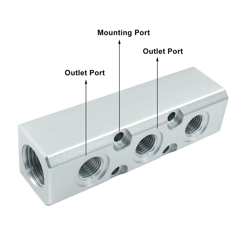 [Australia - AusPower] - 3 Way Pneumatic Manifold Air Distribution Block, G1/2 Supply Port, G1/4-Inch Output Port, Pneumatic Air Compressor Manifold Fitting 3 Way 5 Port 