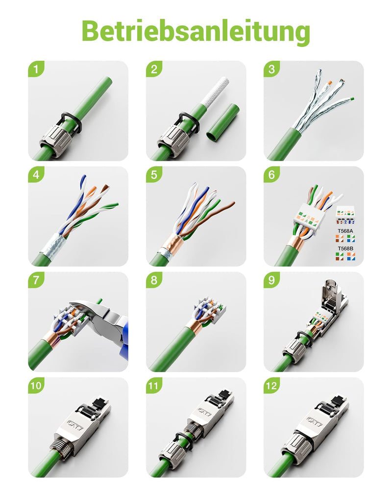 [Australia - AusPower] - LEENUE LAN Connector Cat 7 Toolless, 10 Gbit/s 600 MHz, Gold-Plated RJ45 Connector Tool-free POE for Cat7 Cat6A Installation Cable, Shielded Network Connector Cat7 Tool-free, Reusable, Pack of 2 2 pcs. 