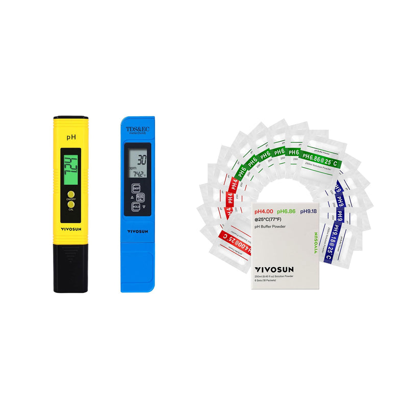 [Australia - AusPower] - VIVOSUN Digital pH and TDS Meter Kits and 18-Pack pH Meter Buffer Solution Powder, pH 6.86/4.00/9.18, pH Buffer Powder for Precise and Easy pH Tester Calibration 