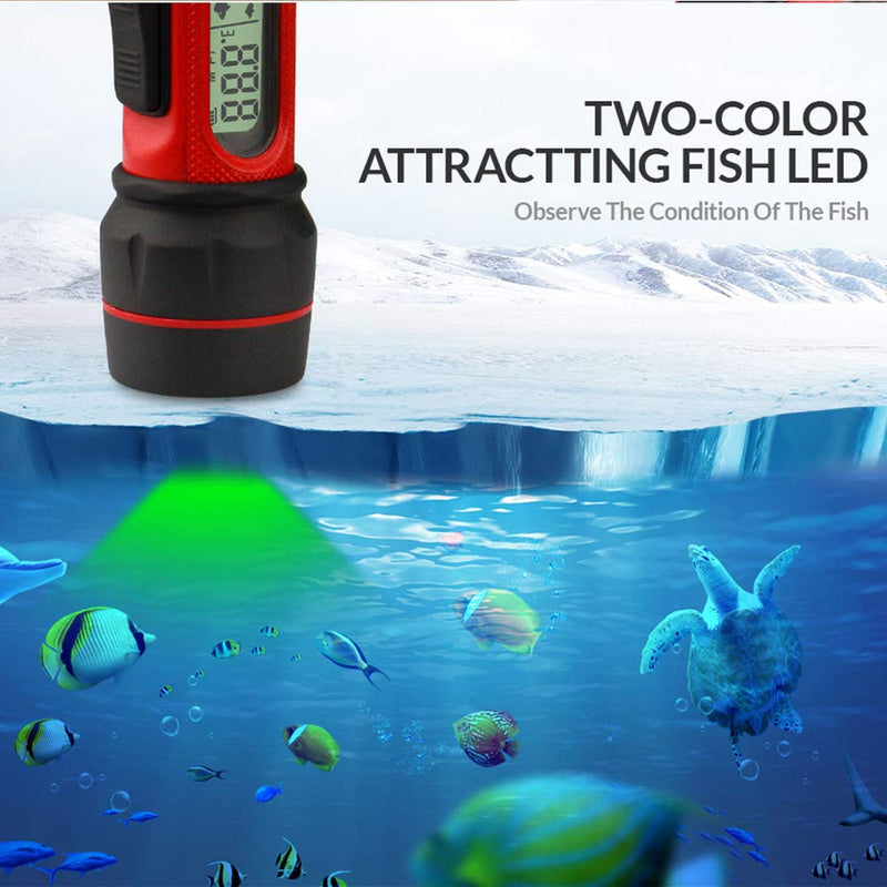Depth Finder with Temperature Portable Ice Fish Finder Contour Readout Fish Depth Finder Handheld Fishfinder Depth Readout LCD Display Fish Detector Device Lake Sea Boat Kayak River Fishing Red