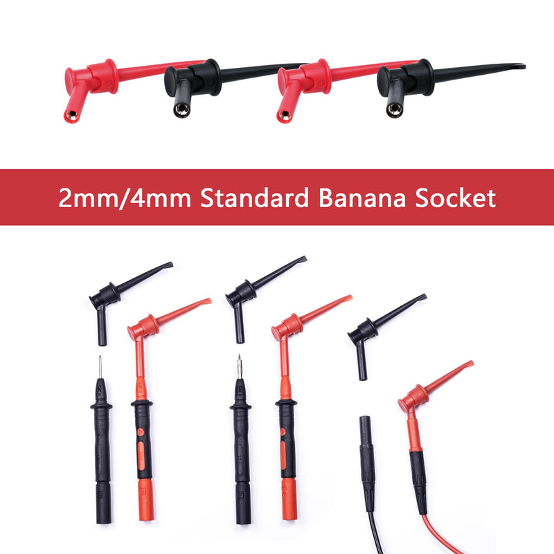 [Australia - AusPower] - 2Pcs Mini Grabber Test Clip with 2mm/4mm Banana Jack, Multimeter Test Lead Hooks Clips Push on Test Probe Electronic Testing IC Grabber (4mm Banana Plug) 4mm Banana Plug 