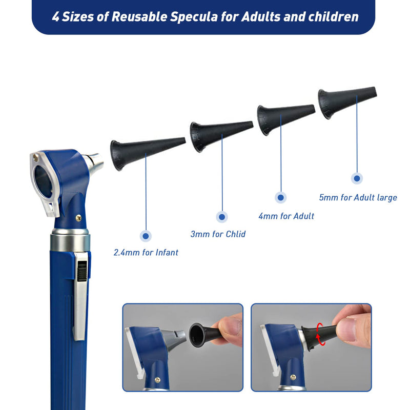 [Australia - AusPower] - Scian Otoscope - Ear Scope with Light for Examination at Home, Pocket Ear Checker Kit with Both Adult and Pediatric Reusable Specula Tips for Nurses, Doctors - Blue-Old 