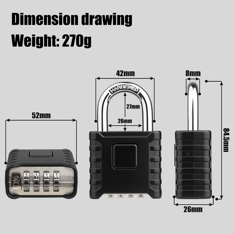[Australia - AusPower] - Diyife® Heavy Duty Combination Padlock, Large Outdoor Padlock [One-Touch Unlocking] High Security Weatherproof, Design of Hidden Password Suitable for Locker, Home, School, Garage, Gate, Garden Black 