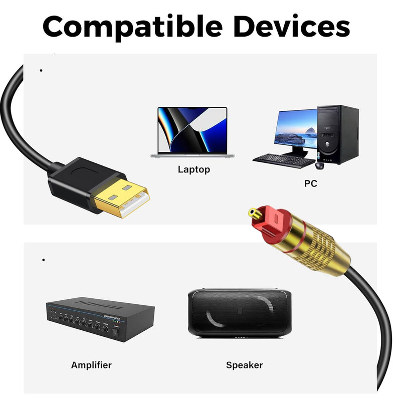 USB A to Optical Audio Adapter,Unidirectional USB to TOSLINK Optical Digital Converter Compatible with Windows/Laptop ONLY,NOT for TV Or Other Devices-6.6FT 6.6FT 1