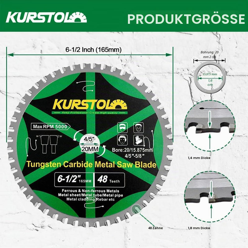Circular Saw Blade for Metal 165 x 20 x 15.875 mm 48 Teeth | Carbide circular saw blade for iron, ferrous and non-ferrous metals, iron pipes, rebar steel 165mm 1