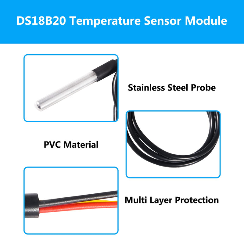 [Australia - AusPower] - 6pcs DS18B20 Temperature Sensor Module Kit with 1 m/ 3.2 Ft Waterproof Digital Stainless Steel Probe -55℃ to +125℃ for Raspberry Pi 