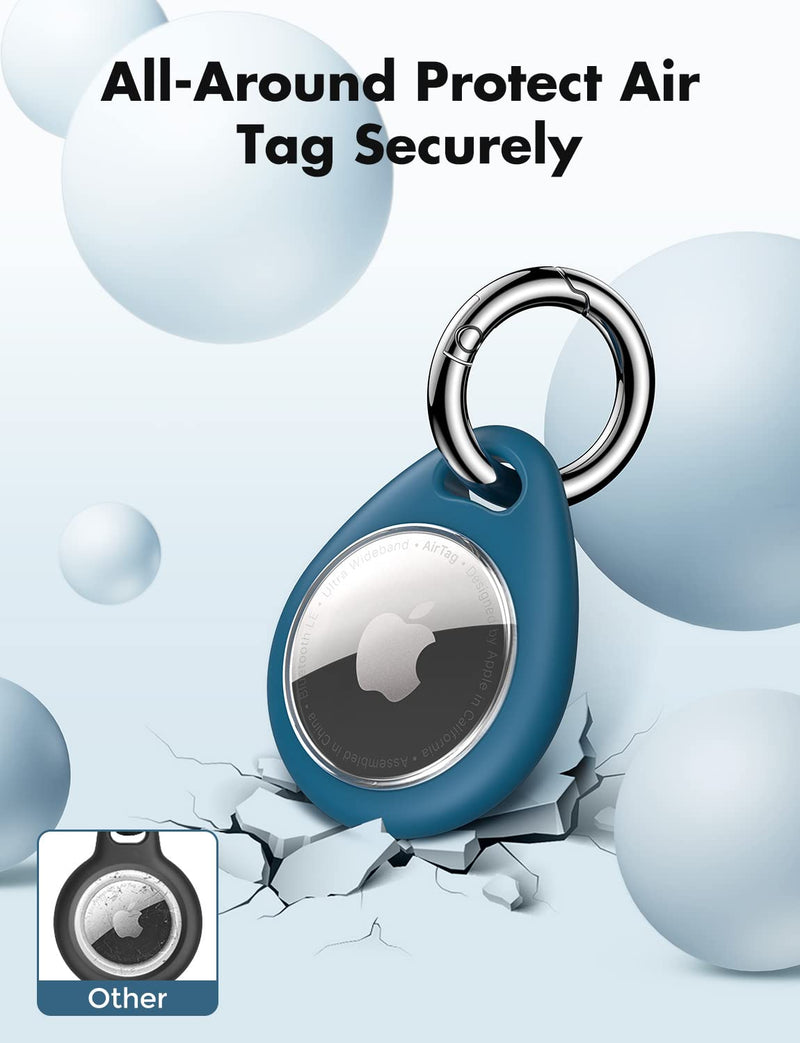 [Australia - AusPower] - UNBREAKcable Apple AirTag Holder - 4 Pack [Fit Tightly Design] [Easy to Install] [Hold Air Tag Securely] Waterproof TPU Shell Protective Case with All Metal Keychain Key Ring Clip Black & Blue 
