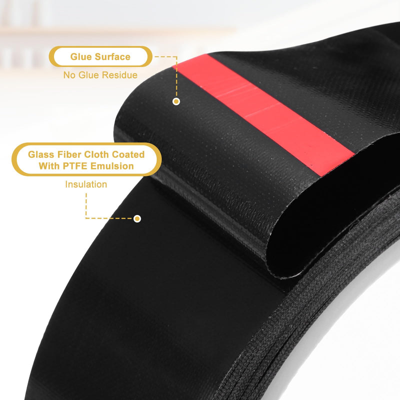 PATIKIL High Temperature PTFE Tape 2-3/8 Inch x 33 Feet, PTFE Coated Fiberglass Adhesive Tape for Vacuum Sealer Machines Hand-Impulse Sealers Insulation, Black