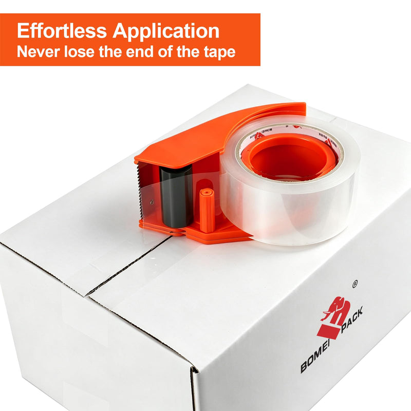 BOMEI PACK Heavy Duty Packing Tape with Dispenser 1.88'' x 66 YDs, Clear Box Tape for Packaging Shipping Moving Storage and Mailing, Strong Package Tape 1 Rolls + 1 Dispenser