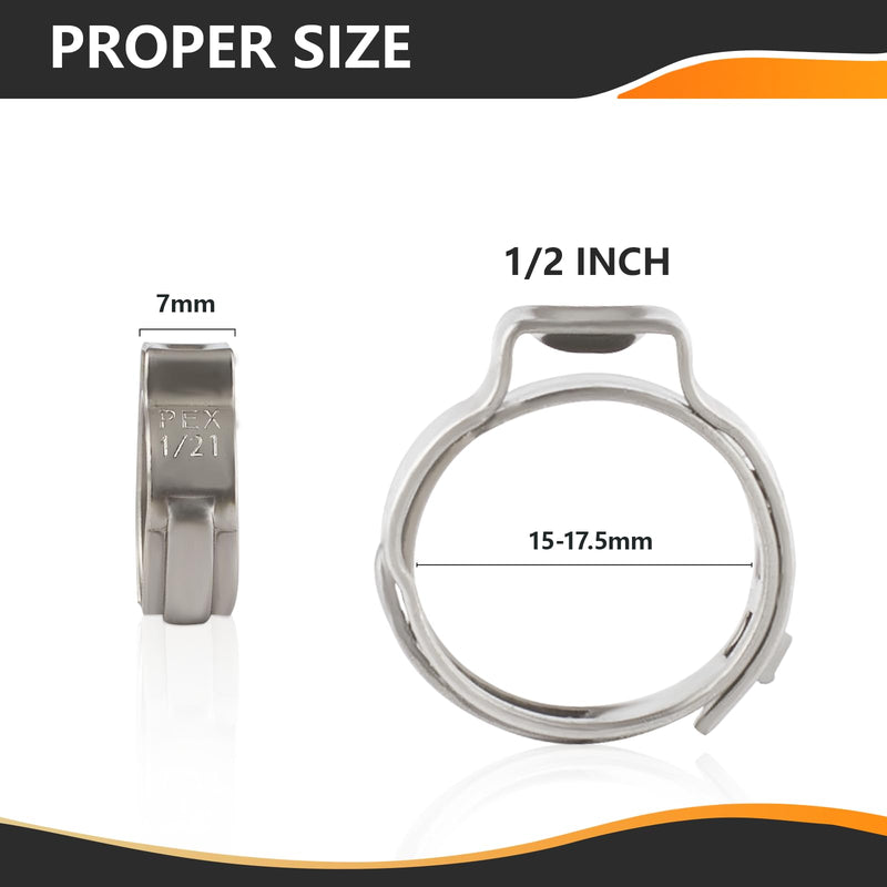 [Australia - AusPower] - 1/2 Inch Pex Crimp Ring, 100-PCs Pex Clamp Rings, Premium 304 Stainless Steel Pex Cinch Ring for Pex Fittings Connection 100 PACK 1/2 INCH 
