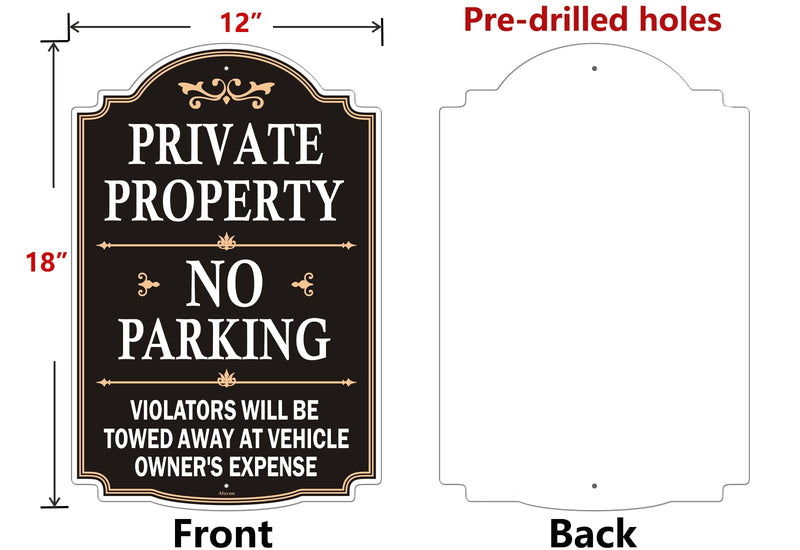 Private Property No Parking Violators Will Be Towed Away at Vehicle Owner's Expense Sign 12" x 18" Metal Rust-Free Aluminum UV Protected Sturdy 2 Pack A2