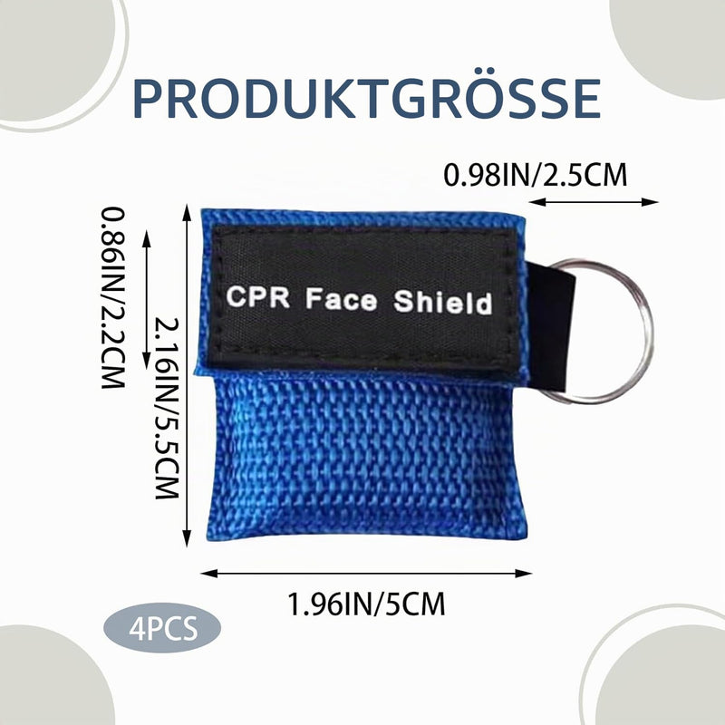 Set of 4 Respiratory Mask First Aid, Ventilation Mask, Key Pendant, Ventilation Cloth, CPR Mask, Key Pendant with Carabiner, Suitable for First Aid, Breathing Mask, First Aid, Ambu Bag