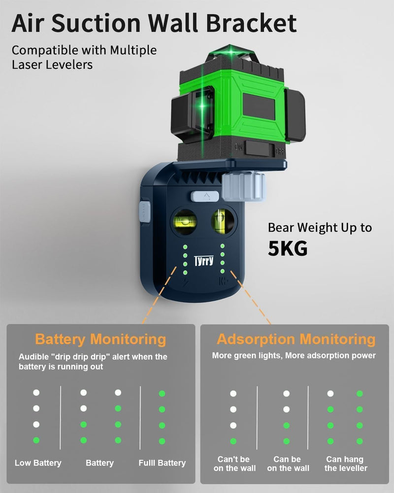 [Australia - AusPower] - Tyrry 4-in-1 Laser Spirit Level with Cross Spirit Level, Drilling Dust Collector, Wall Mount, Electronic Vacuum Suction Cup, Leveling Tool, Perfect for Hanging Pictures, Painting and Home Renovations Blue 
