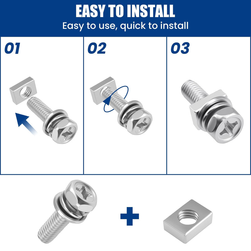 [Australia - AusPower] - 120Pcs 304 Stainless Steel M6 Motorcycle Battery Terminal Bolts & Nuts - 6 Sizes (M6x10/12/14/16/18/20mm) with Square Nuts, Suitable for ATV, Bike, Scooter, Boat 6 Sizes (M6x10/12/14/16/18/20mm), 120P 