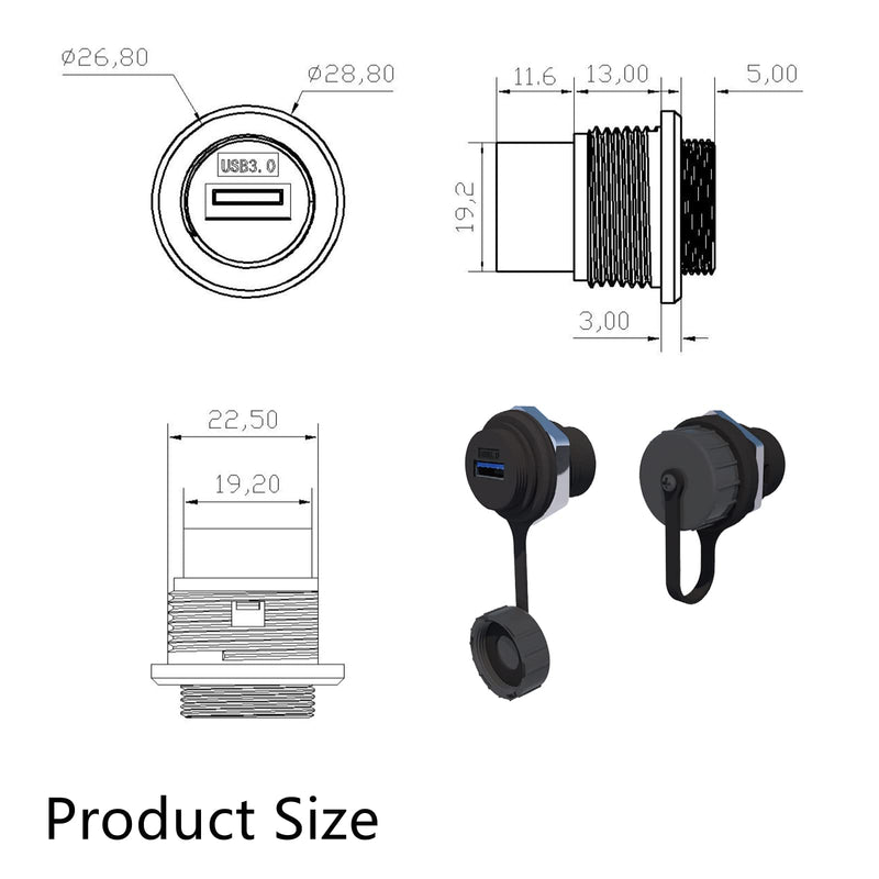 PENGLIN 5PCS USB3.0 Waterproof Connector,Industrial Panel Mount Bulkhead,Female to Female Feed Thru Data Transfer Coupler Round type USB3.0(5PCS)