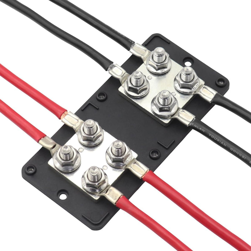 400A Power Distribution Bus Bar with 8 x 5/16" (M8) Studs | Heavy Duty Marine Battery Automotive Car Solar Wiring- Positive & Negative 12V- 48V DC 400A M8-Red&Black