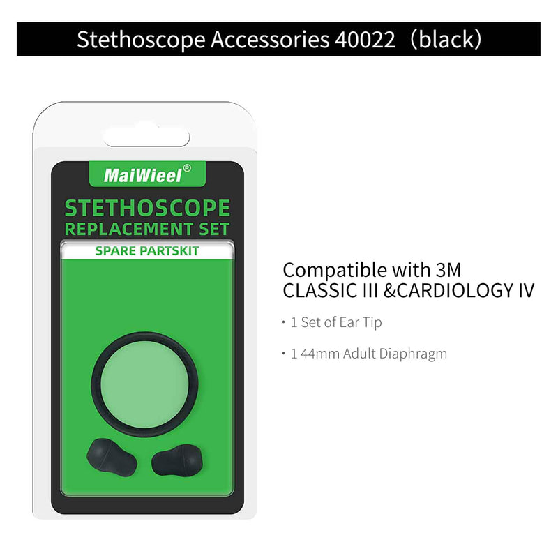 [Australia - AusPower] - Stethoscope Replacement Parts Diaphragm and Ear Tips Kit, Compatible with Littman Cardiology. Repair Accessories 40022,Replacement for Littmann Classic Stethoscopes,Black 