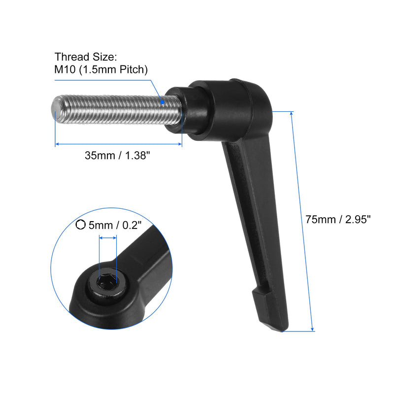 [Australia - AusPower] - uxcell 4pcs Clamping Lever Handles, M10 x 35mm 304 Stainless Steel Threaded Male Stud, Adjustable Handles Locking Quick Release Ratchet Push Button Bolt Knobs, Black 