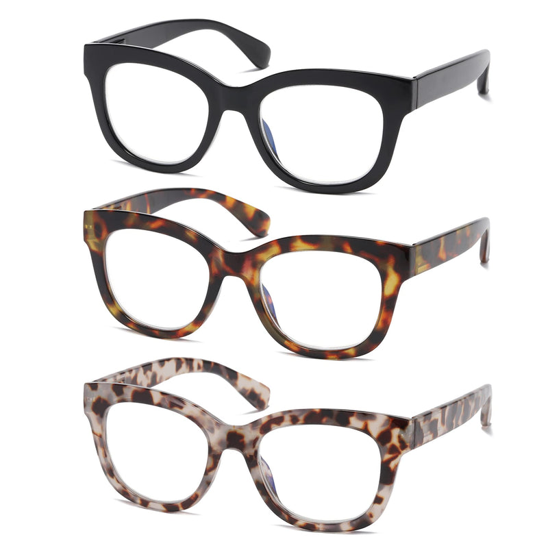 [Australia - AusPower] - Oversized Reading Glasses for Women,3 Pack Blue Light Blocking Computer Spring hinge Readers Black&leopard&grey Leopard 1.5 x 