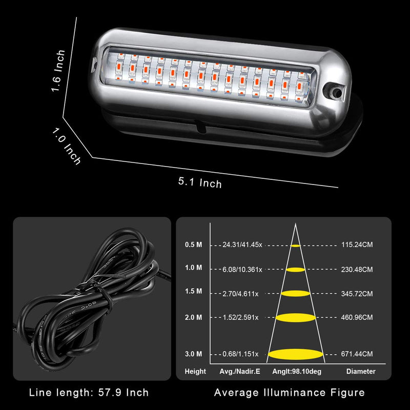 Kawell 42 LED Marine Navigation Light - Waterproof IP68 Stainless Steel Underwater Boat Light for Pontoon, Stern, Transom, Fishing Boats(Red 2pcs) Red 2 pack-42 LED