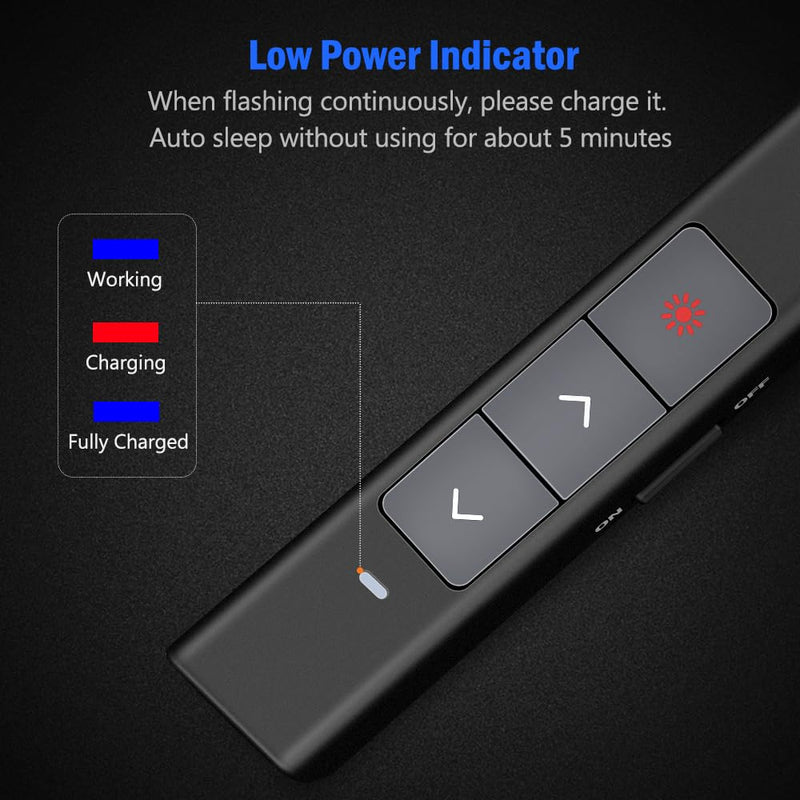 [Australia - AusPower] - DinoFire Rechargeable Presentation Clicker, 100FT Long Range USB Wireless Presenter Remote Pointer for Presentations, Slide Advancer for Mac, Laptop, Computer Rechargeable+Red 