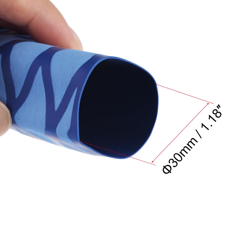 sourcing map 0.5 m Long Heat Shrink Tubing, 30 mm Diameter, 50 mm Flat Width, Shrink Ratio 2:1, Non-Slip Heat Shrink Tubing with Mesh Pattern, Heat Shrink Tube for Handles 30mm blue